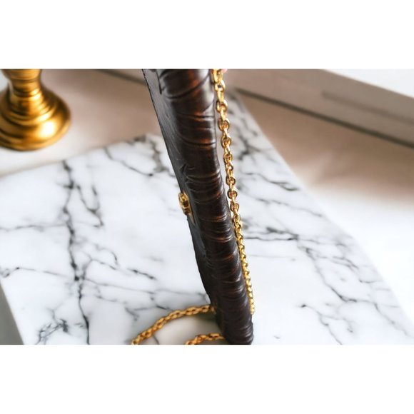 NWT Jessica M'Clintock Brown Faux Patent Leather Envelope Clutch Evening Bag - Picture 9 of 9